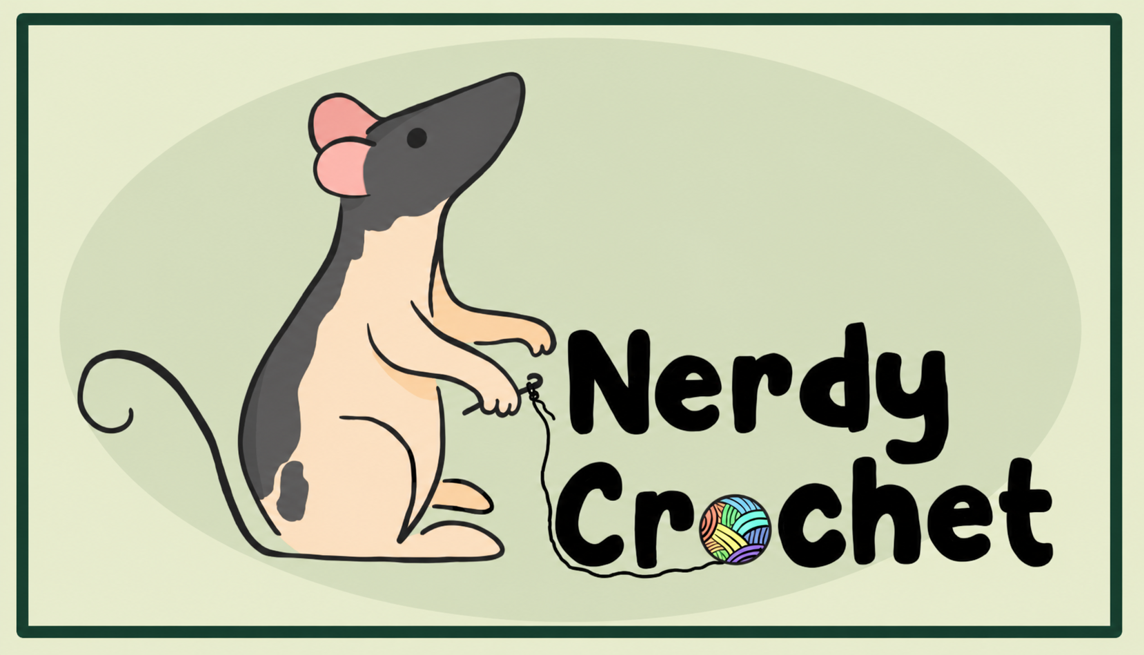 Nerdy Crochet rat and yarn brand illustration